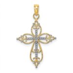 10K W/ Rhodium Beaded Cross Charm