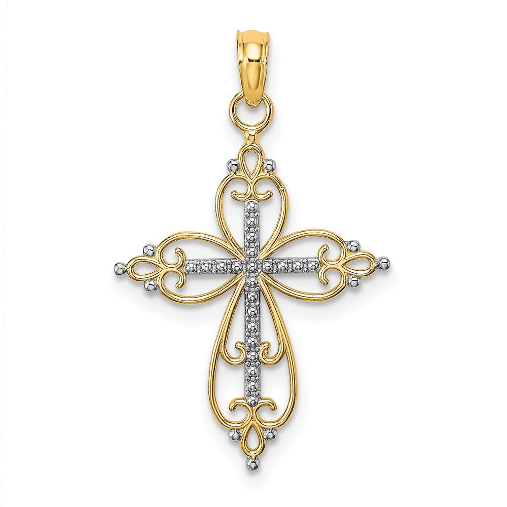 10K9443.jpg 10K W/ Rhodium Beaded Cross Charm - Image 1