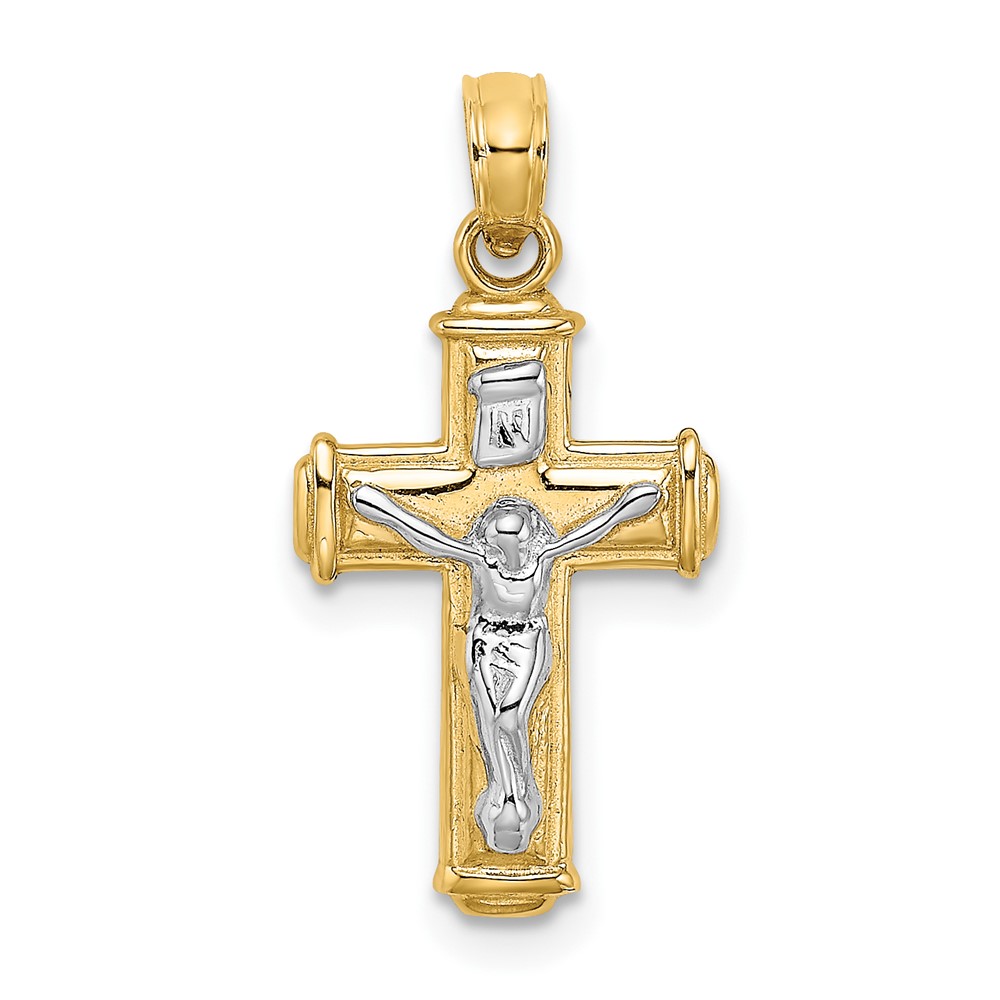 10K9460.jpg 10K W/ Rhodium Polished Block Crucifix INRI Charm - Image 1