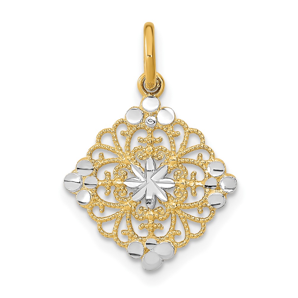 10K9506.jpg 10K w/Rhodium and D/C Filigree Medallion Charm - Image 1