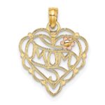 10K Two-Tone w/Rhodium MOM Heart W/ Flower Charm - Image 4