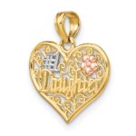 10K Two-tone w/White Rhodium #1 DAUGHTER In Heart Charm - Image 5