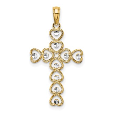 10K w/ Rhodium Hearts/Cross Pendant