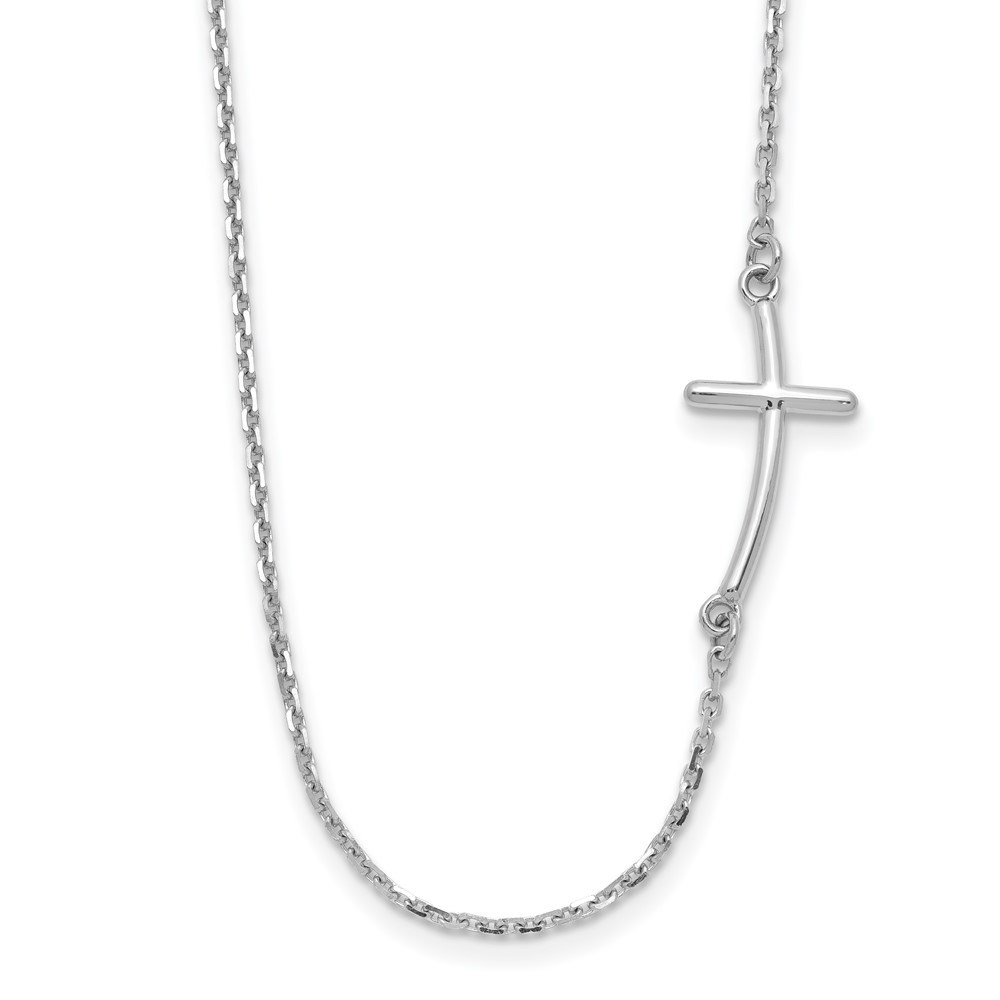 10SF2081-19.jpg 10k White Gold Small Sideways Curved Cross Necklace - Image 1