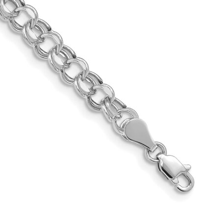 10k White Gold Lite 5mm Double Link Charm Bracelet