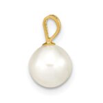 10K 7-8mm White Round Freshwater Cultured Pearl Pendant - Image 2
