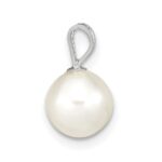 10k White Gold 7-8mm White Round Freshwater Cultured Pearl Pendant - Image 2