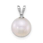 10k White Gold Polished 8-9mm Round White Freshwater Cultured Pearl Pendant - Image 3