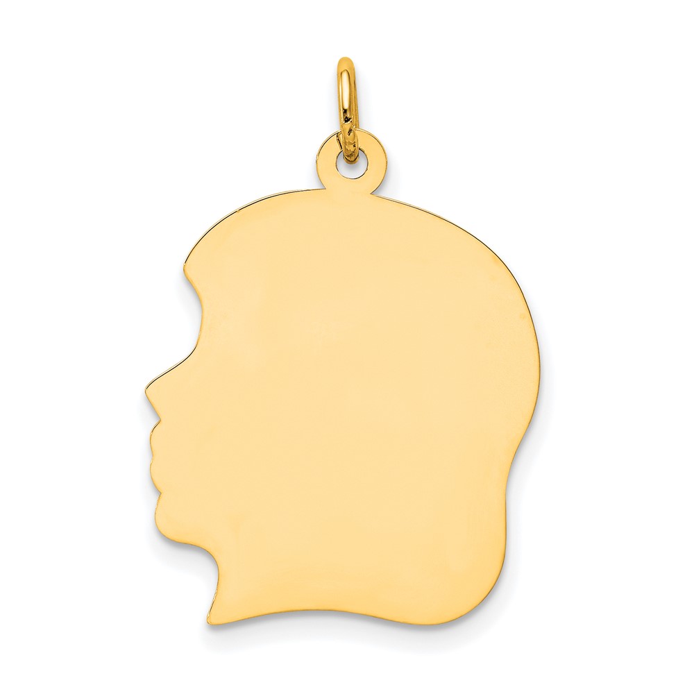 10XM119.jpg 10K Plain Large .018 Gauge Facing Left Engravable Girl Head Charm - Image 1