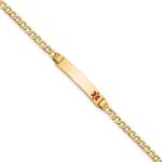 10k Semi-Solid Medical Red Enamel Cuban Link ID Bracelet