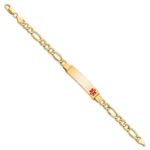 10k Semi-Solid Medical Polished Red Enamel Figaro ID Bracelet - Image 2