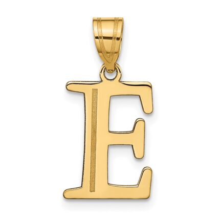 10K Polished Etched Letter E Initial Pendant