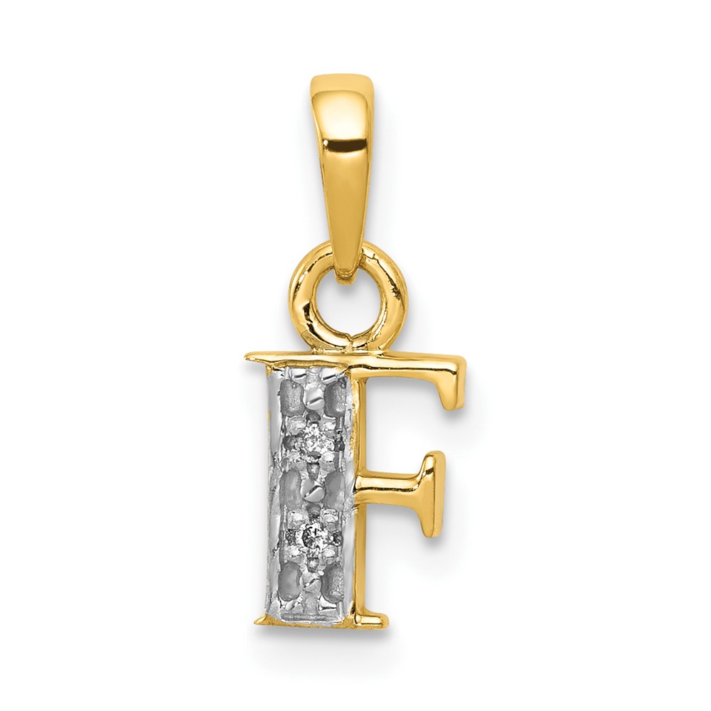 10YC250F.jpg 10K and Rhodium Diamond Initial F Charm - Image 1