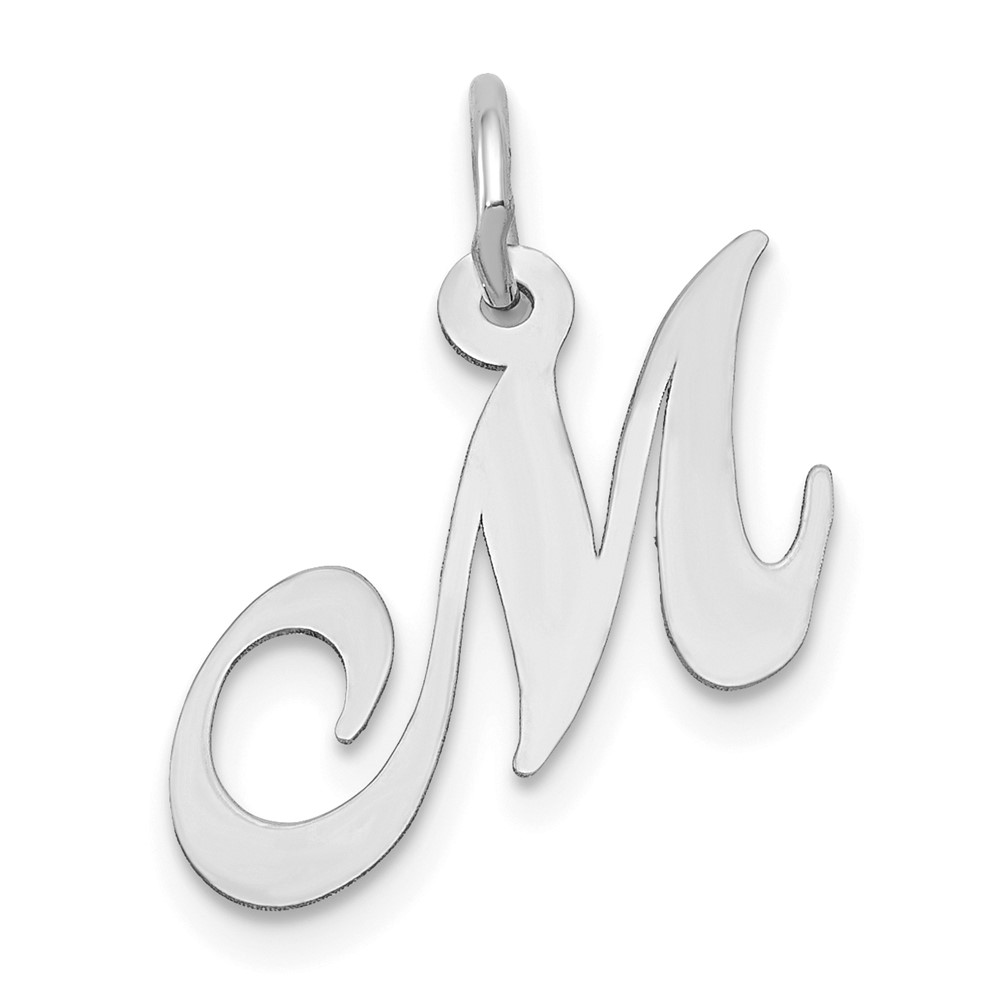 10YC651M.jpg 10k White Gold Small Fancy Script Initial M Charm - Image 1