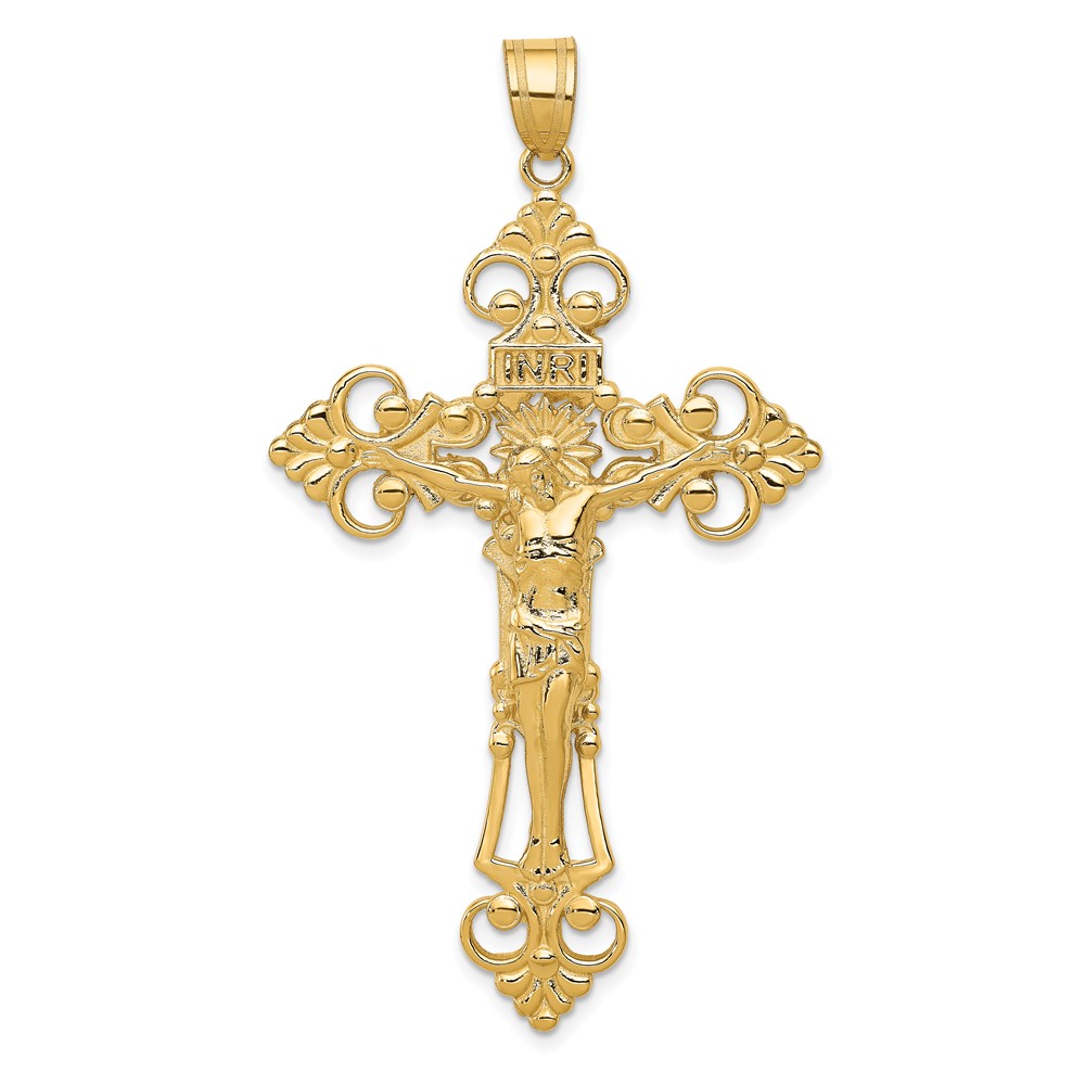 10ZC251.jpg 10k INRI Fleur De Lis Crucifix Pendant - Image 1