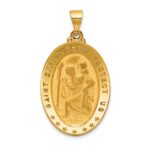 18k Polished and Satin Large Solid St. Christopher Medal Oval Pendant