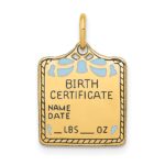 14k Enameled Blue Engravable BIRTH CERTIFICATE Charm