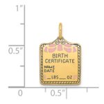 14k Enameled Pink Engravable BIRTH CERTIFICATE Charm - Image 4
