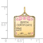14k Enameled Pink Engravable BIRTH CERTIFICATE Charm - Image 4