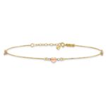 14k Tri-Color Puffed Hearts and Beads Plus Extender - Total Anklet - Image 3