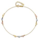 14K Tri-Color Diamond-cut Hearts Plus Extender - Total Anklet - Image 4