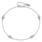 14k White Gold Diamond-cut Rice Puff Beads 4-Station Plus Extender - Total Anklet - Image 4