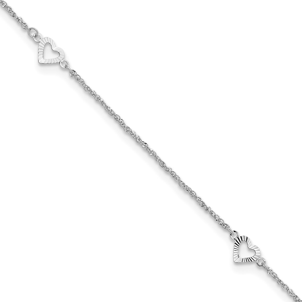 ANK218W-10.jpg 14k White Gold Diamond-cut Hearts 3-Station Plus Extender - Total Anklet - Image 1