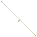 14K Two-tone Circle with Diamond-cut Puffed Heart Dangle Plus Extender - Total Anklet - Image 2