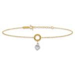 14K Two-tone Circle with Diamond-cut Puffed Heart Dangle Plus Extender - Total Anklet - Image 3