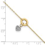 14K Two-tone Circle with Diamond-cut Puffed Heart Dangle Plus Extender - Total Anklet - Image 5