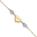 14K Two-tone Diamond-cut and LOVE Puffed Heart Plus Extender - Total Anklet