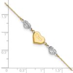 14K Two-tone Diamond-cut and MOM Puffed Heart Plus Extender - Total Anklet - Image 5