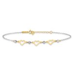 14K Two-tone Three Hearts and Diamond-cut Beads Plus Extender - Total Anklet - Image 3