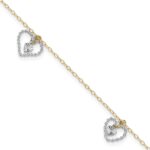 14K Two-tone Twisted Diamond-cut 3 Heart Dangles Plus Extender - Total Anklet