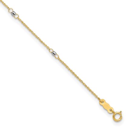 14K Two-tone Ropa Chain Mirror Beads 7-Station Plus Extender - Total Anklet