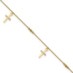 14k Diamond-cut 3 Cross Dangles and Beads Plus Extender - Total Anklet
