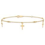 14k Diamond-cut 3 Cross Dangles and Beads Plus Extender - Total Anklet - Image 3