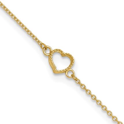 14K Textured and Polished Open Heart Plus Extender - Total Anklet