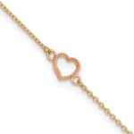 14k Two-tone Textured and Polished Open Heart Plus Extender - Total Anklet