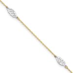 14K Two-Tone Diamond-cut Leaf 4-Station Plus Extender - Total Anklet