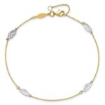 14K Two-Tone Diamond-cut Leaf 4-Station Plus Extender - Total Anklet - Image 5