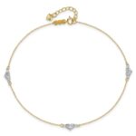 14k Two-tone Diamond-cut Triple Puffed Hearts Plus Extender - Total Anklet - Image 4