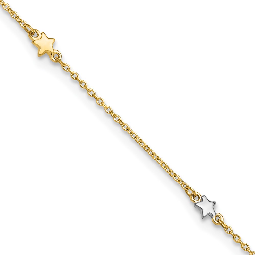ANK291-10.jpg 14K Two-Tone Polished Stars 5-Station Plus Extender - Total Anklet - Image 1