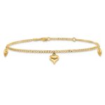 14K Polished Curb Chain with 3 Puffed Heart Dangles Plus Extender - Total Anklet - Image 3