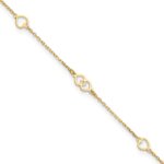 14K Polished Heart Links and Chain Plus Extender - Total Anklet