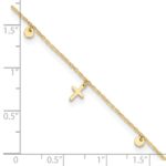 14K Polished Dangle Crosses and Circles Plus 2 in Extender - Total Anklet - Image 5