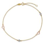 14k Tri-color Polished Hearts and Circles Plus Extender - Total Anklet - Image 4