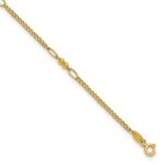 14K Polished and Diamond-cut 5-Station Beaded Mixed Link Anklet
