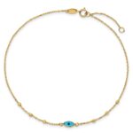 14k Diamond-cut Bead Stations Blue Glass Evil Eye Plus Extender - Total Anklet - Image 4