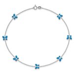 14k White Gold Blue Enameled Butterflies 7-Station Anklet - Image 5
